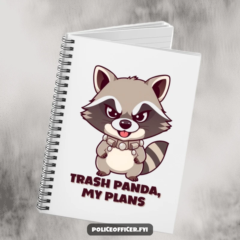 Funny Raccoon Notebook featuring a mischievous raccoon with a studded collar and a defiant smirk, ideal for jotting down notes and creative thoughts humorously.