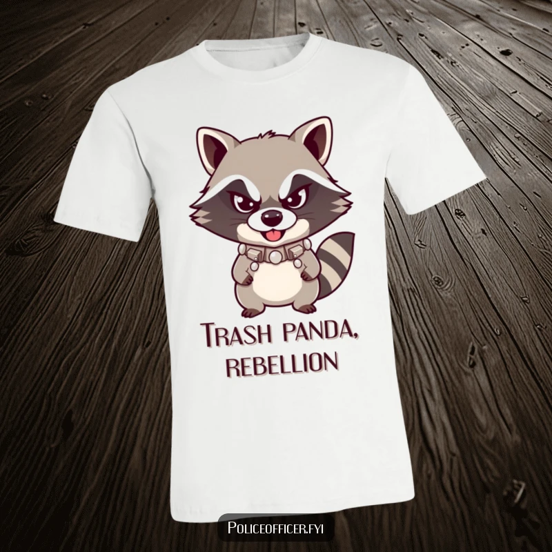 Funny Raccoon T-Shirt showcasing a mischievous raccoon in a studded collar with a defiant smirk, embodying playful rebellion and humor.