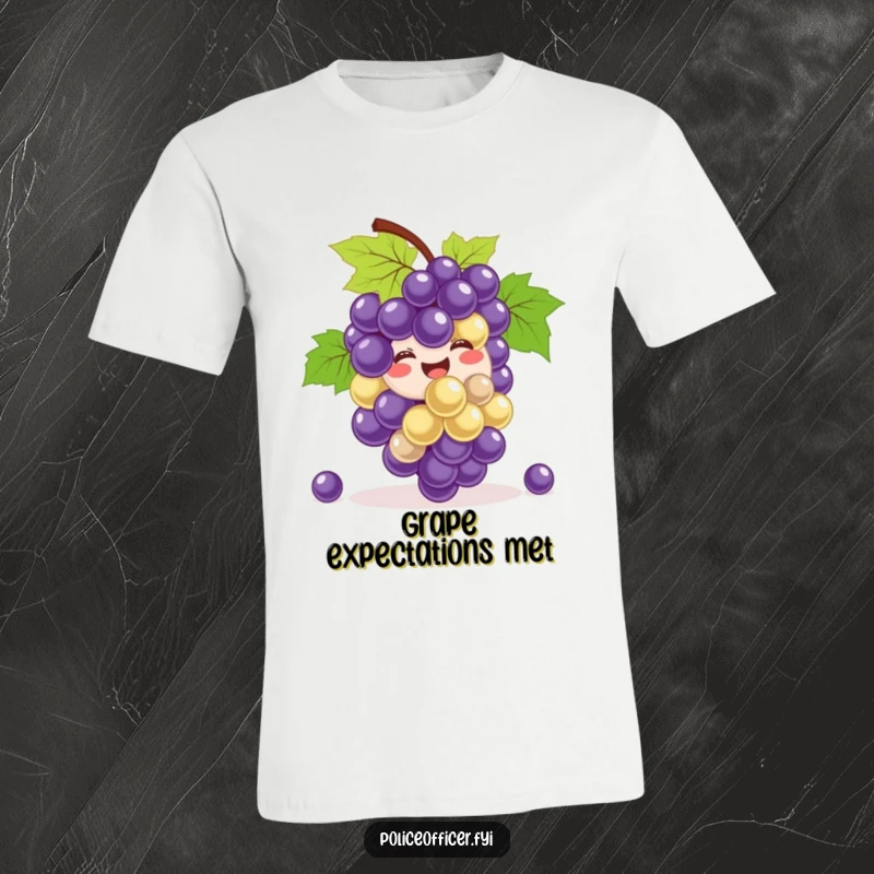 Funny T-Shirt: A smiling bunch of grapes in mid-bounce, looking incredibly happy and full of infectious, fruity energy.
