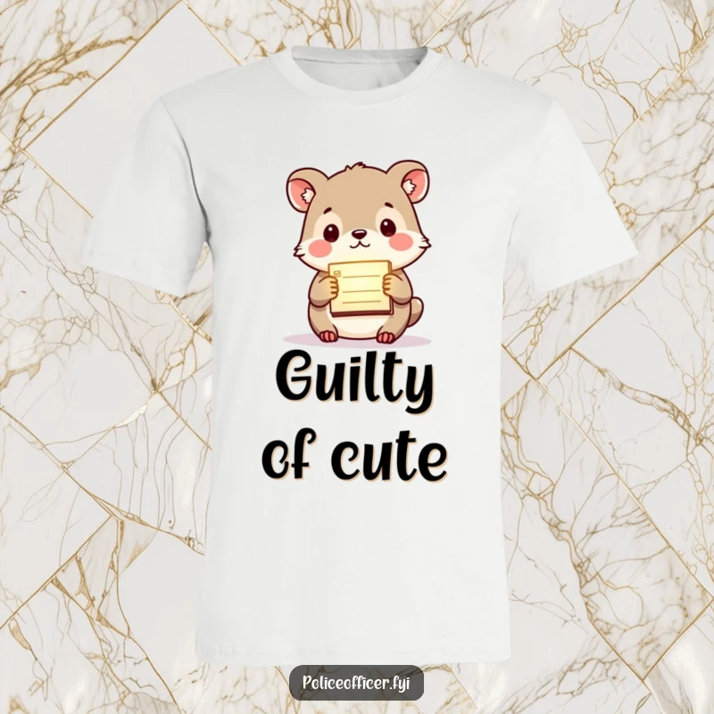 Funny t-shirt featuring a small animal with a purposeful expression holding a tiny, glowing citation pad, ready to enforce rules humorously.