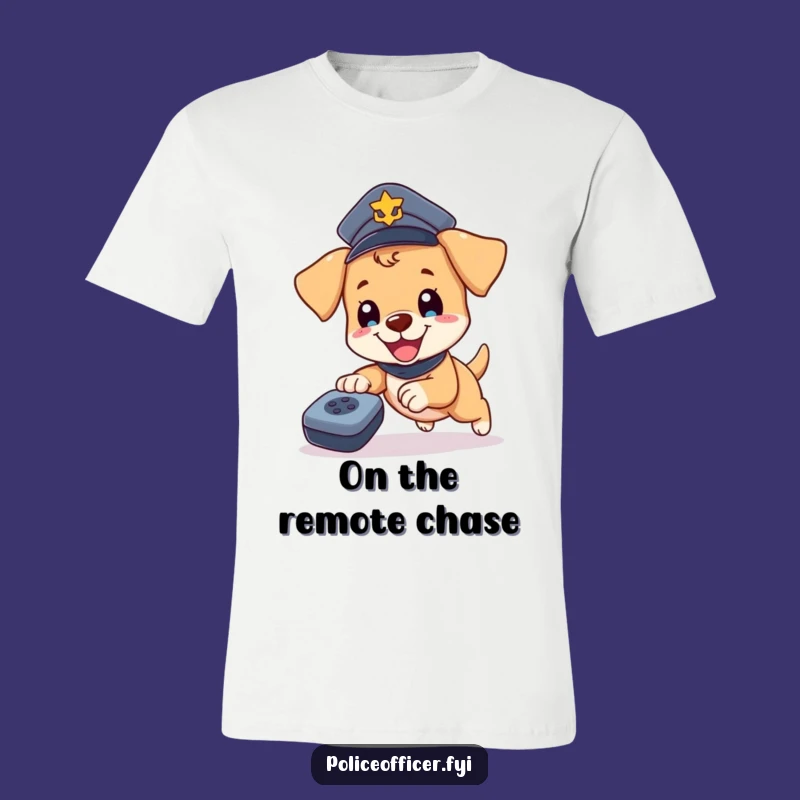 Funny Puppy Cop T-Shirt - Comedic Police Dog Remote Chase Graphic Tee, Great Gift
