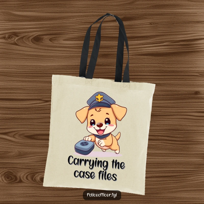 Funny Puppy Cop Tote Bag: Happy puppy in a police hat chasing a remote, a humorous and practical accessory for daily use.