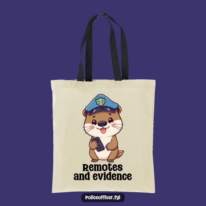 Funny Otter Cop Tote Bag: Cheerful Officer With Remote, Great Funny Gift!