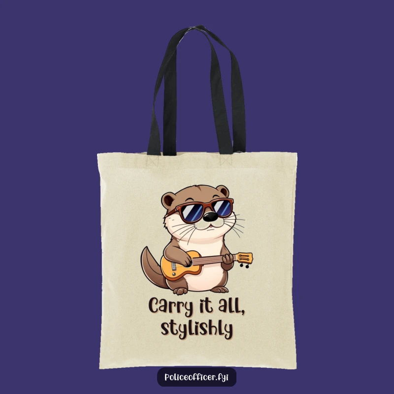 Funny Otter Tote Bag: Cool Shades Smirk Musician - Carry Your Tunes Gift