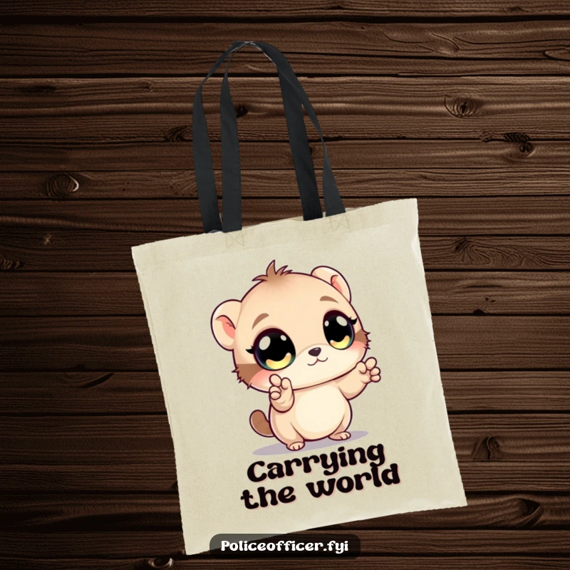 Funny tote bag with a creature directing traffic using tiny paw gestures, perfect for carrying daily items with a humorous touch.