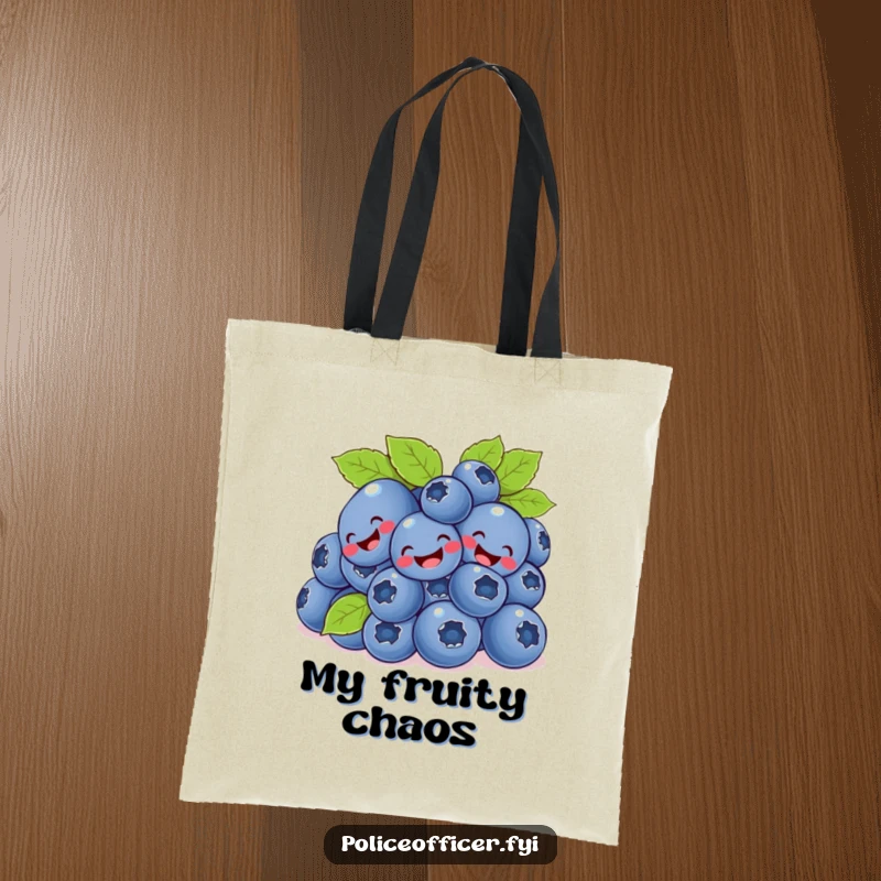Funny bunch of smiling blueberries giggling and tumbling on a durable, stylish tote bag.